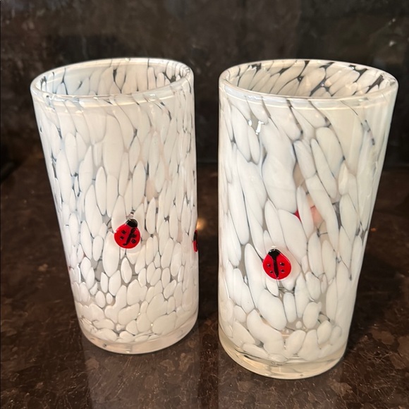 White Speckled Ladybug Tumbler Glasses - Set of 2 - Picture 1 of 4
